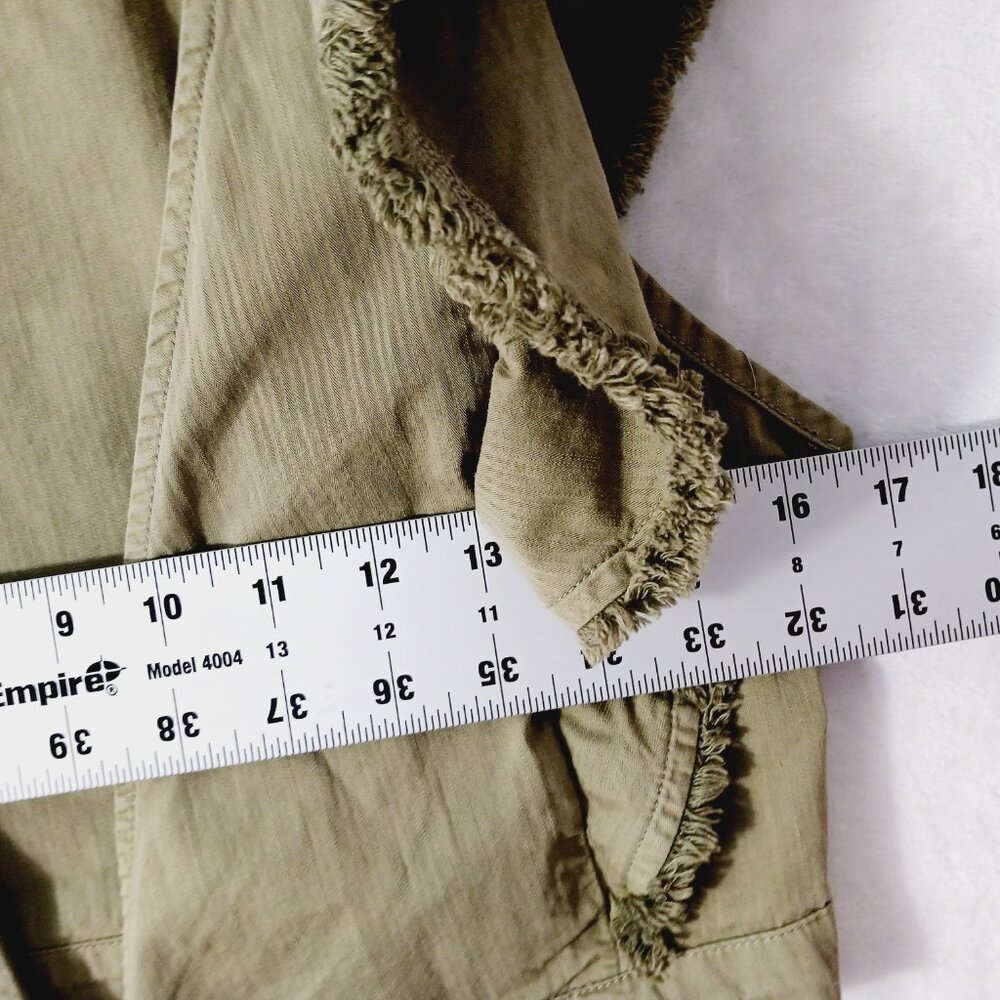 DO + BE, Khaki Green Crop Top Wrap Tie Waist Ruffled Sleeves Cotton, Festival, S - Picture 10 of 13